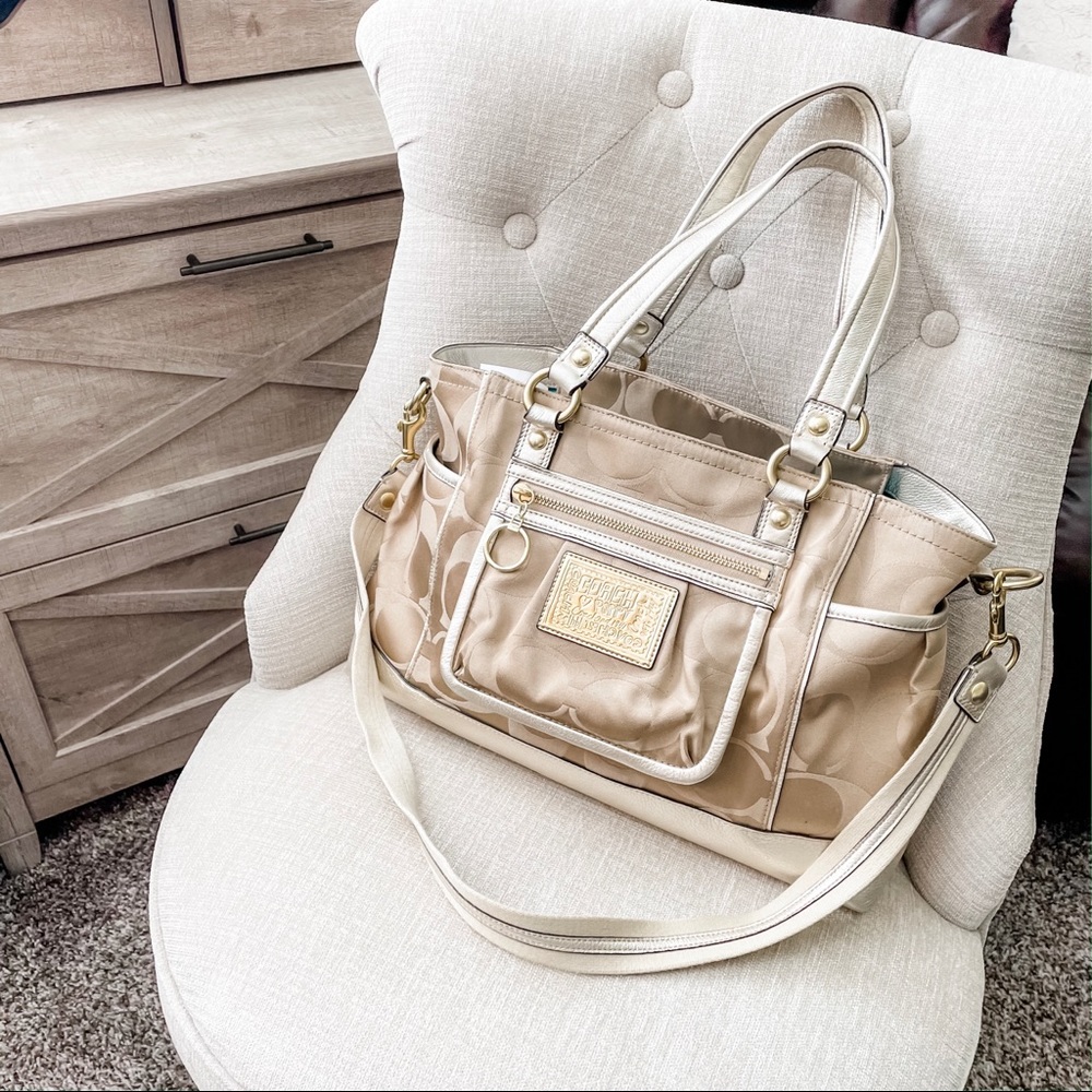 Coach Poppy Tote, Gold and Turquoise